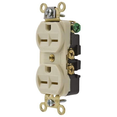 Hubbell Wiring Device-Kellems Straight Blade Receptacle, 6-15R, 15 A, 250V AC, 2 Pole, 3 Wire, Flush Mount, Grounded HBL5652I